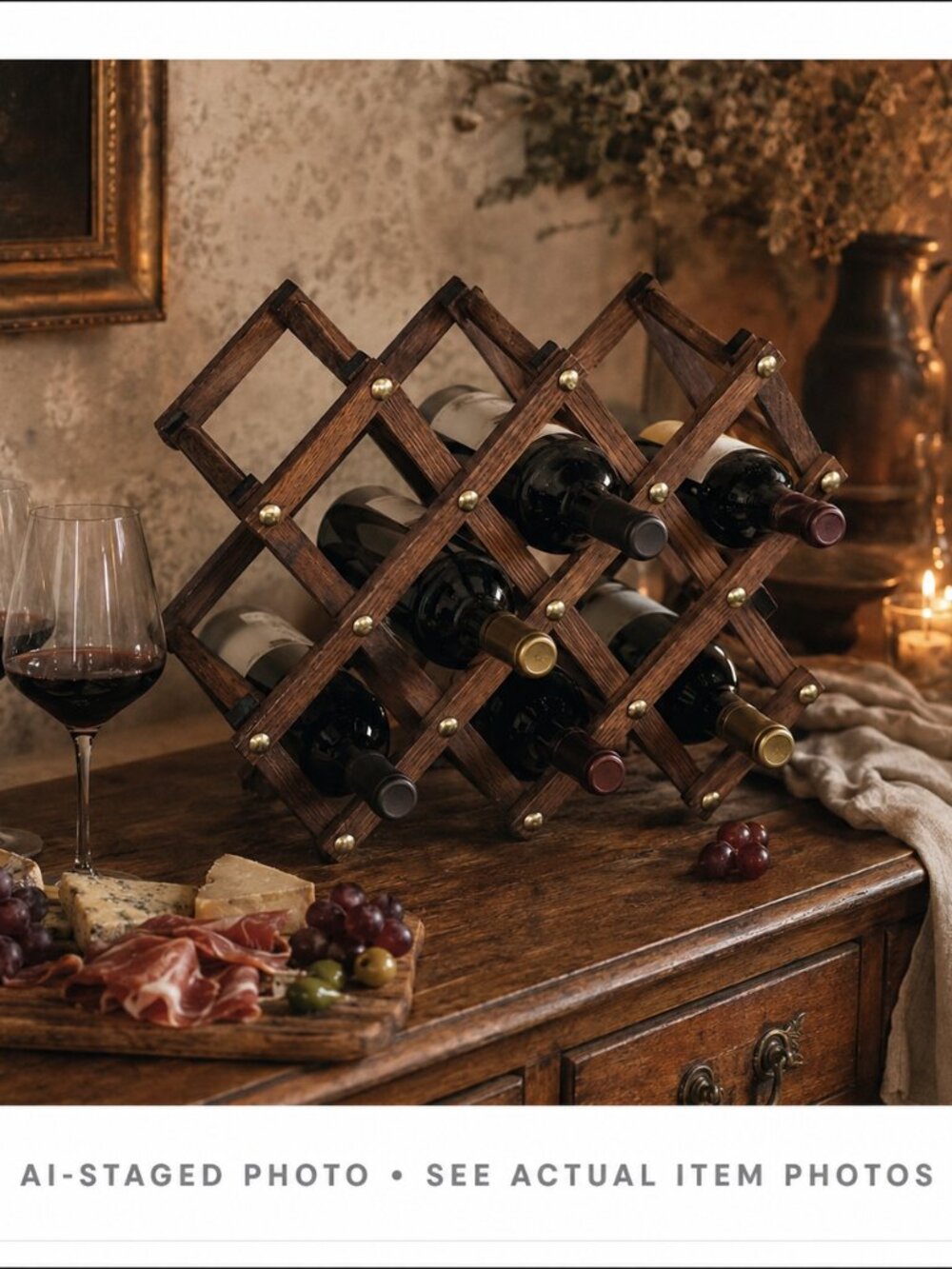 Expandable Wood Accordion Wine Rack | Collapsible Bottle Holder Rustic....